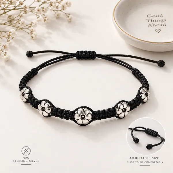 Black_Cord_Floral_Charm_Anklet_For_Men_And_Women
