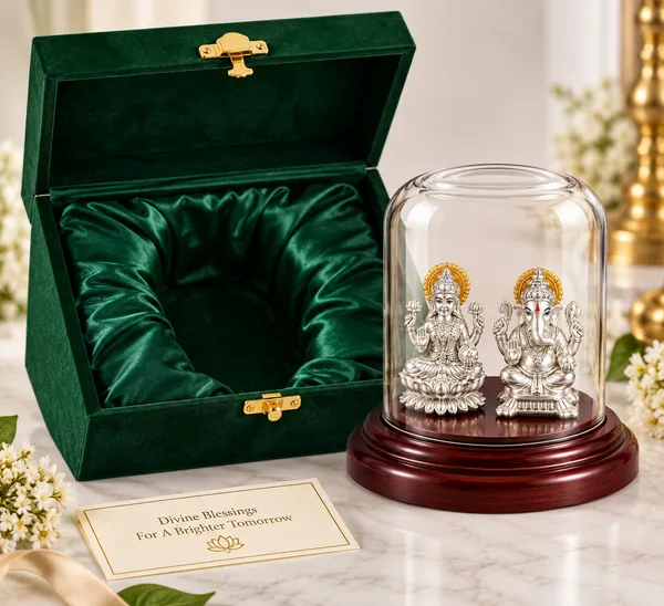 Silver_Tone_Traditional_Lakshmi_Ganesh_Idol_Set_With_Glass_Dome
