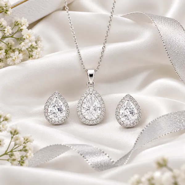 Silver_Tone_Teardrop_Pendant_Necklace_And_Earrings_Set_for_Women