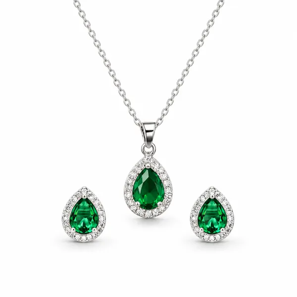 Green_Teardrop_Necklace_And_Earrings_Set_for_Women