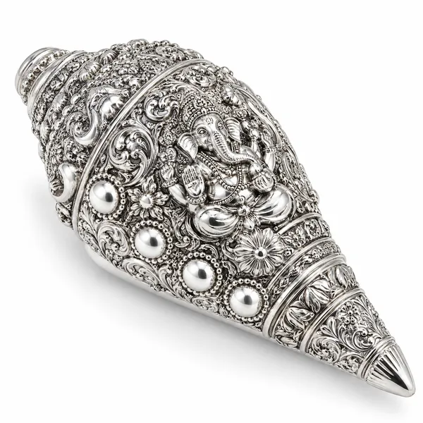 Silver-Tone_Ornate_Ganesha_Decorative_Conch_Shell