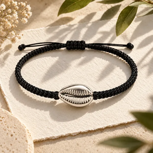 Black_Braided_Shell_Charm_Anklet_For_Women