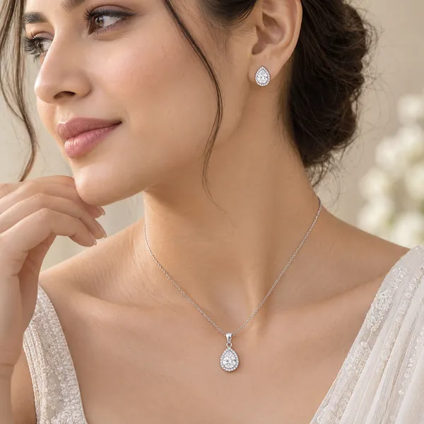 Silver_Tone_Teardrop_Pendant_Necklace_And_Earrings_Set_for_Women