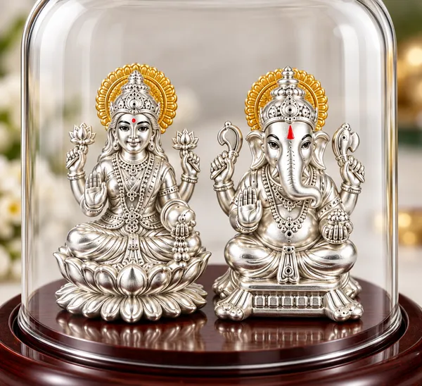 Silver_Tone_Traditional_Lakshmi_Ganesh_Idol_Set_With_Glass_Dome