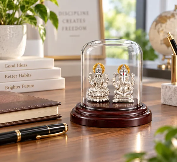 Silver_Tone_Traditional_Lakshmi_Ganesh_Idol_Set_With_Glass_Dome