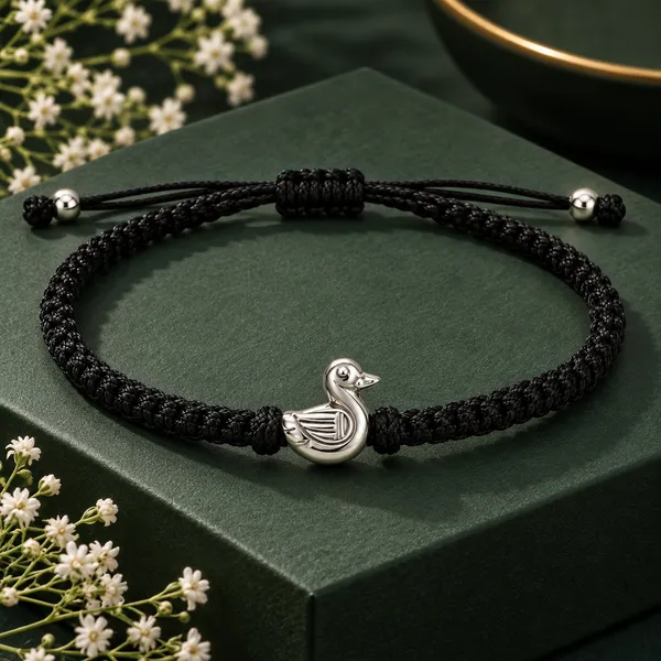 Black_Braided_Adjustable_Duck_Charm_Bracelet_For_Unisex