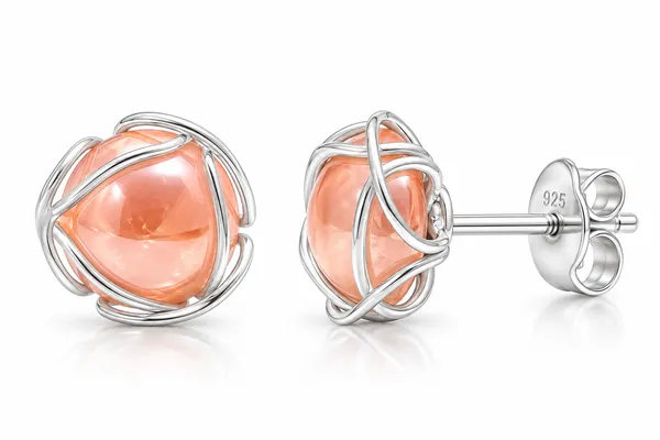 Peach_Stone_Silver_Stud_Earrings_for_Women