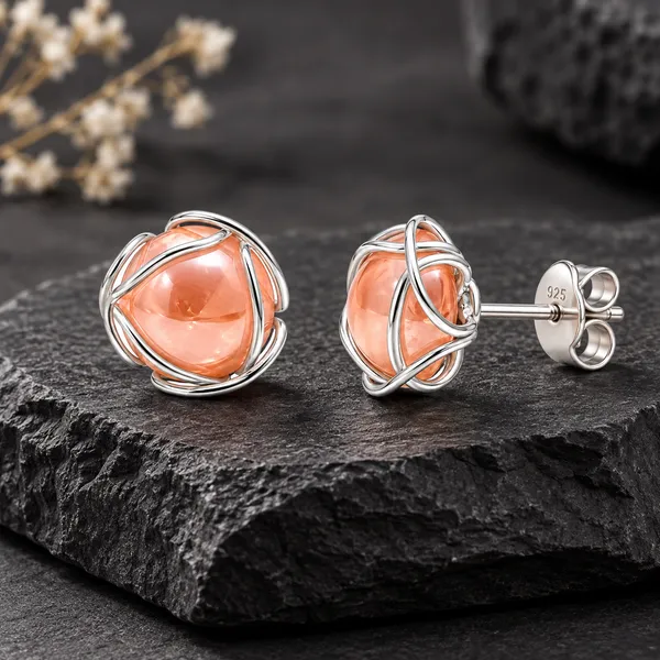Peach_Stone_Silver_Stud_Earrings_for_Women