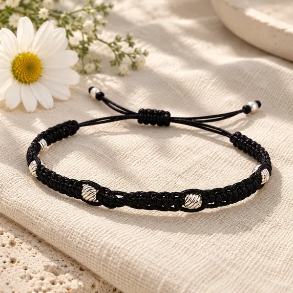 Black_Braided_Cord_Beaded_Bracelet_For_Unisex