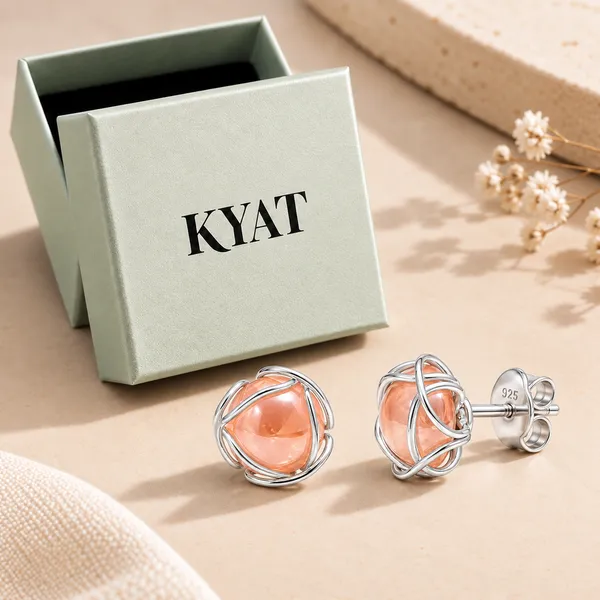 Peach_Stone_Silver_Stud_Earrings_for_Women