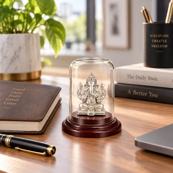 Silver_Tone_Religious_Ganesha_Idol_With_Glass_Dome