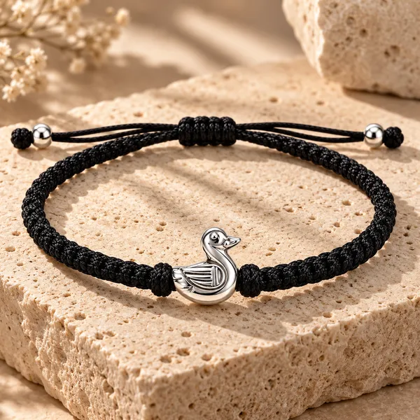 Black_Braided_Adjustable_Duck_Charm_Bracelet_For_Unisex