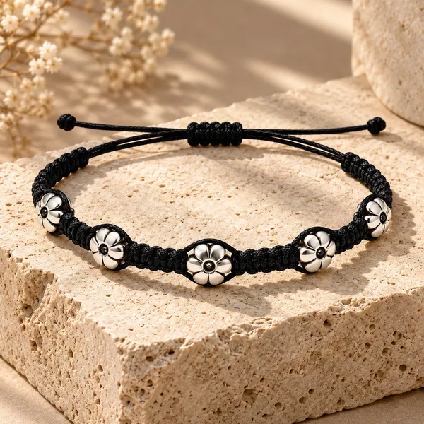 Black_Cord_Floral_Charm_Anklet_For_Men_And_Women