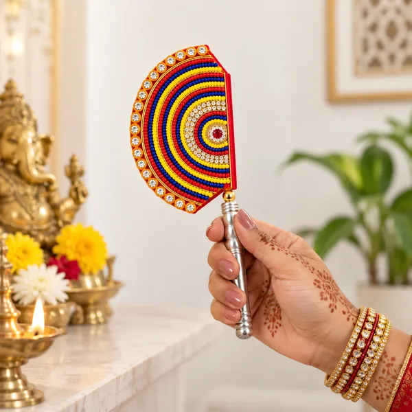 Multicolour_Beaded_Pooja_Hand_Fan_With_Metal_Handle