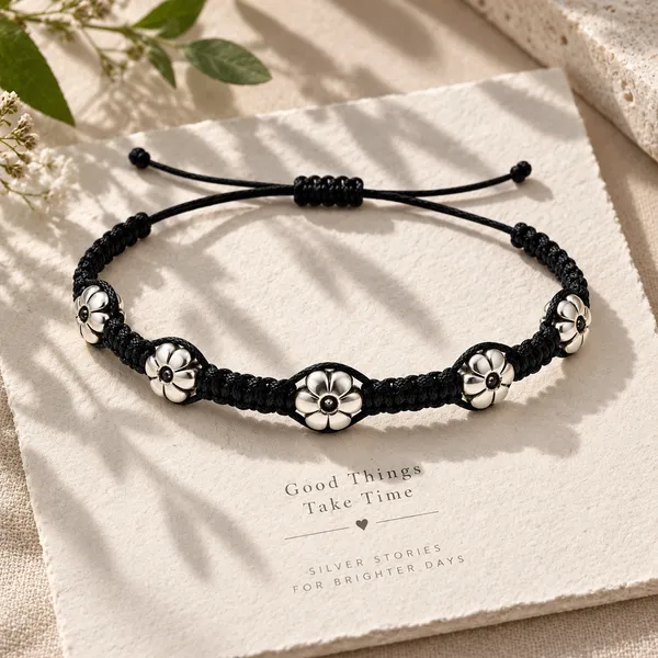 Black_Cord_Floral_Charm_Anklet_For_Men_And_Women