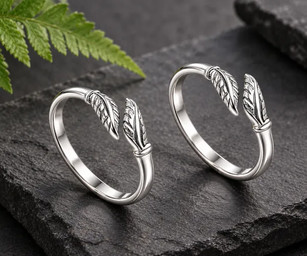 Silver_Tone_Leaf_Design_Ring_Pair_for_Women