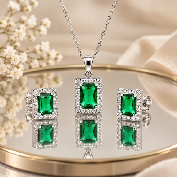 Silver_Tone_Green_Stone_Necklace_And_Earrings_Set_for_Women
