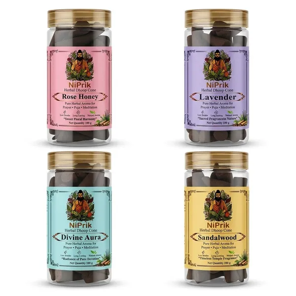Niprik_Rose_Honey_Lavender_Sandalwood_Herbal_Dhoop_Cones_Set_Of_4