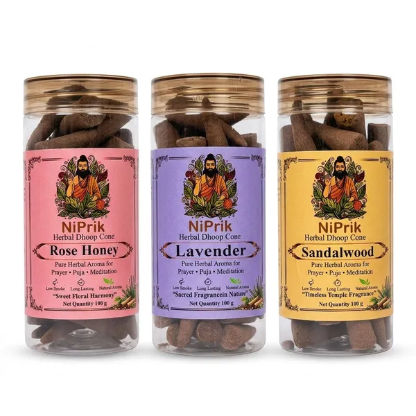 Niprik_Rose_Honey_Lavender_Sandalwood_Herbal_Dhoop_Cones_Set_Of_3