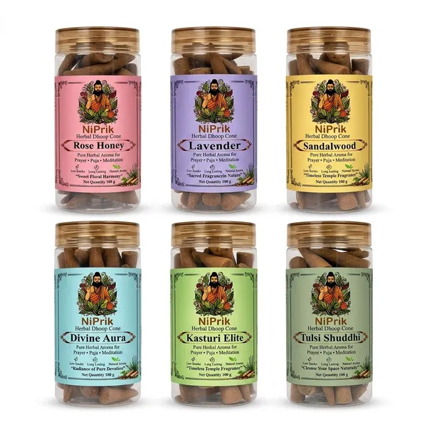 Niprik_Herbal_Dhoop_Cones_6-Fragrance_Assorted_Set_For_Puja