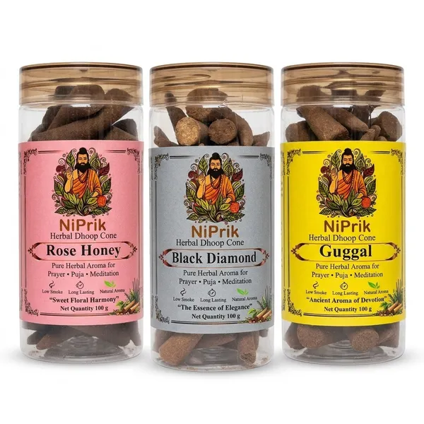 Niprik_Rose_Honey_Black_Diamond_Guggul_Herbal_Dhoop_Cones_Set_Of_3