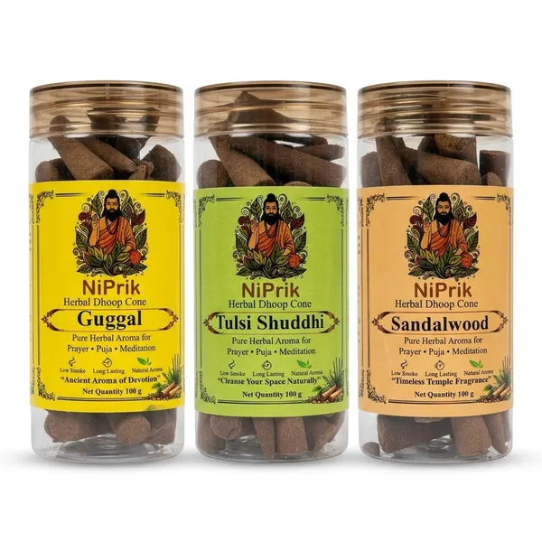 Niprik_Guggul_Tulsi_Sandalwood_Herbal_Dhoop_Cones_Set_Of_3