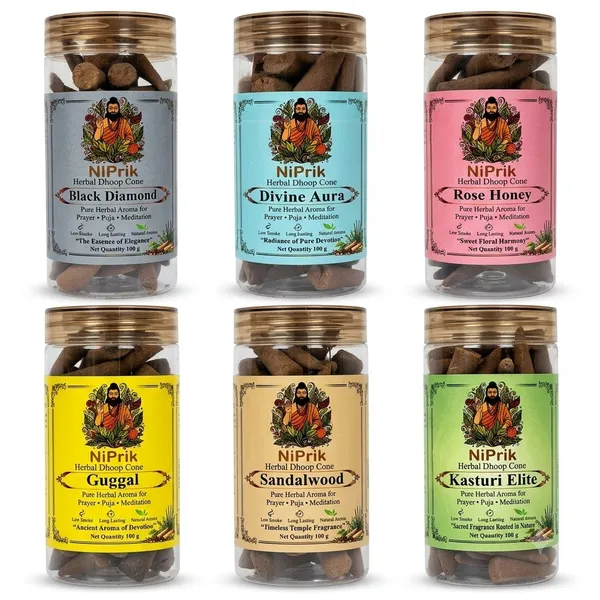 Niprik_Herbal_Dhoop_Cones_6-Fragrance_Variety_Set_For_Puja