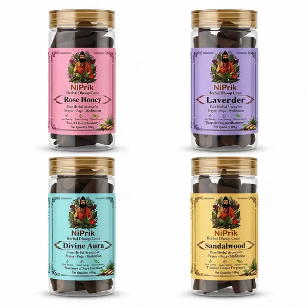 Niprik_Rose_Honey_Lavender_Sandalwood_Herbal_Dhoop_Cones_Set_Of_4