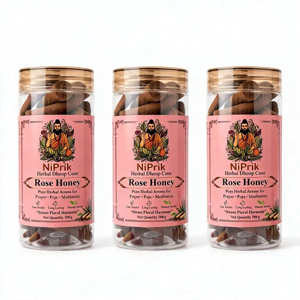 Niprik_Rose_Honey_Herbal_Dhoop_Cones_100G_For_Puja_-_Pack_Of_3
