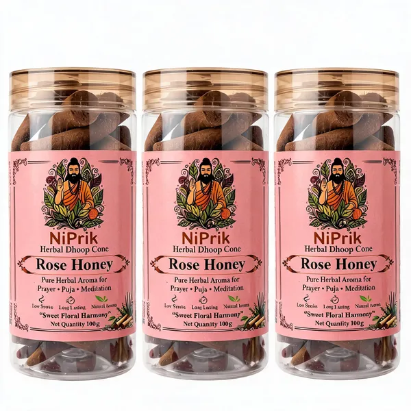 Niprik_Rose_Honey_Herbal_Dhoop_Cones_100G_For_Puja_-_Pack_Of_3