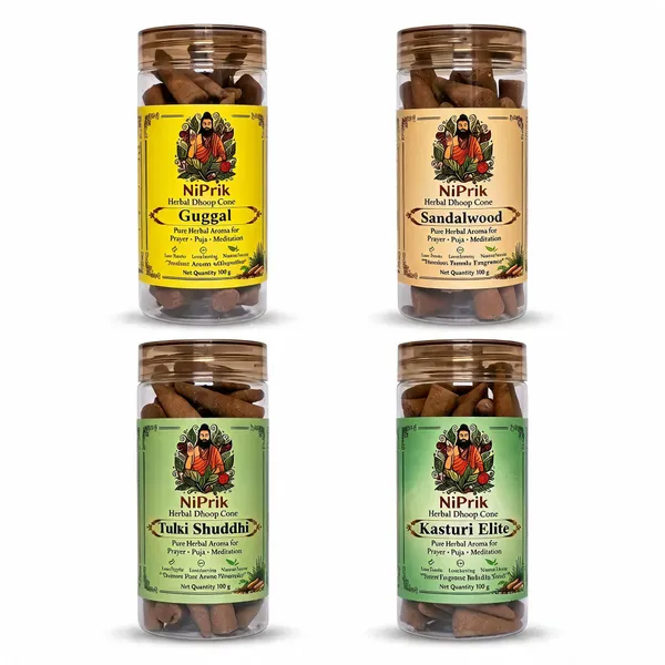 Niprik_Guggul_Sandalwood_Tulsi_Herbal_Dhoop_Cones_Set_Of_4