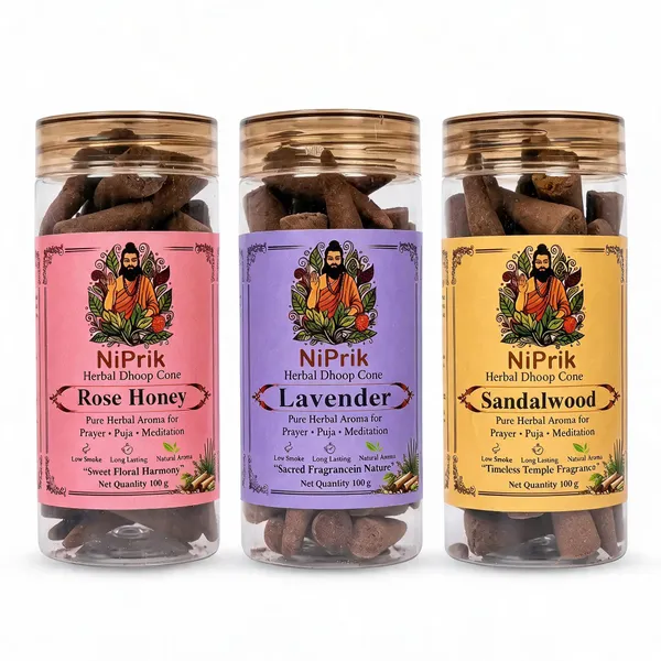 Niprik_Rose_Honey_Lavender_Sandalwood_Herbal_Dhoop_Cones_Set_Of_3
