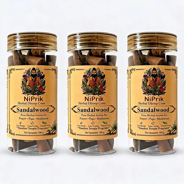 Niprik_Sandalwood_Herbal_Dhoop_Cones_100G_For_Puja_-_Pack_Of_3