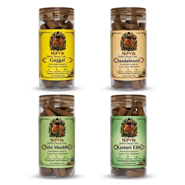 Niprik_Guggul_Sandalwood_Tulsi_Herbal_Dhoop_Cones_Set_Of_4