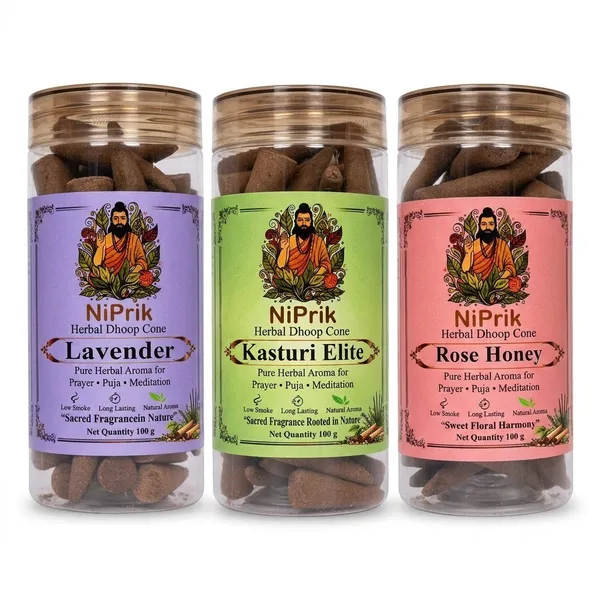 Niprik_Lavender_Kasturi_Rose_Honey_Herbal_Dhoop_Cones_Set_Of_3