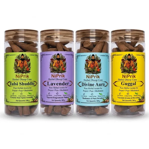 Niprik_Tulsi_Lavender_Guggul_Divine_Aura_Herbal_Dhoop_Cones_Set_Of_4