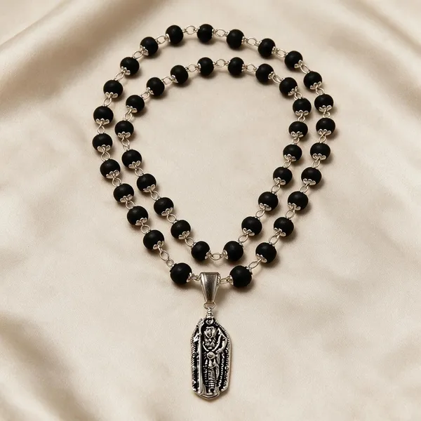 Black_Beaded_Silver_Tone_Pendant_Necklace_for_Women
