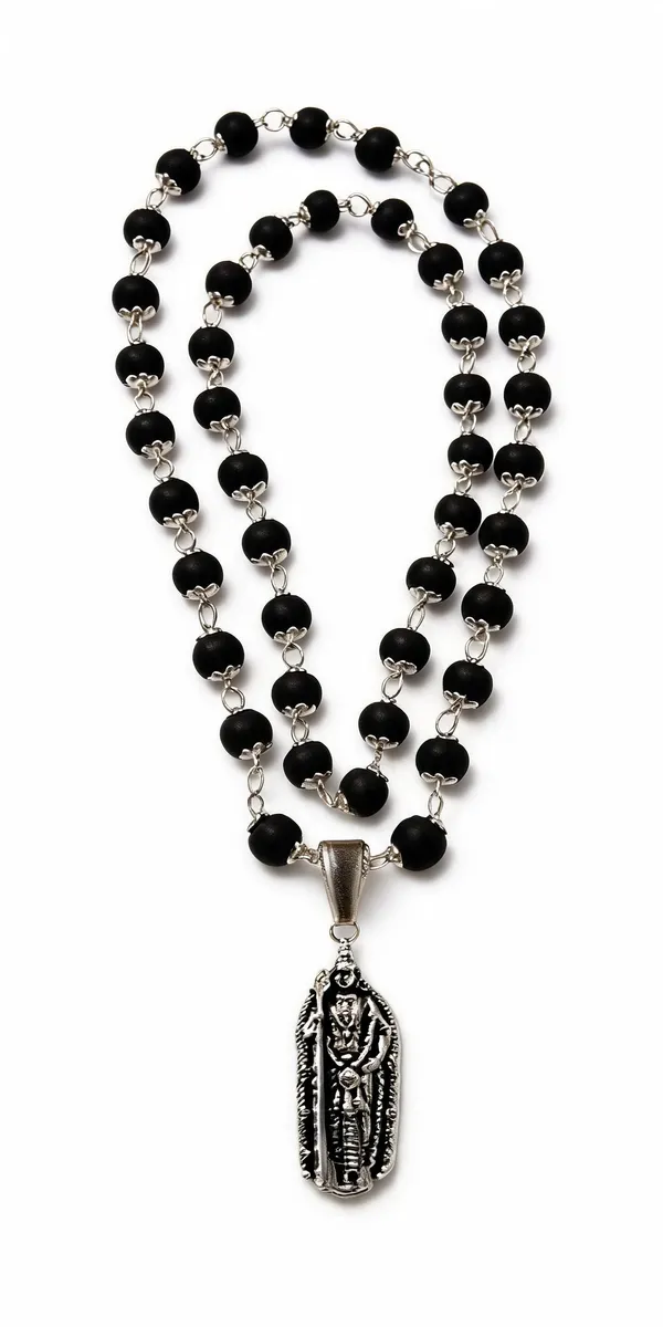 Black_Beaded_Silver_Tone_Pendant_Necklace_for_Women