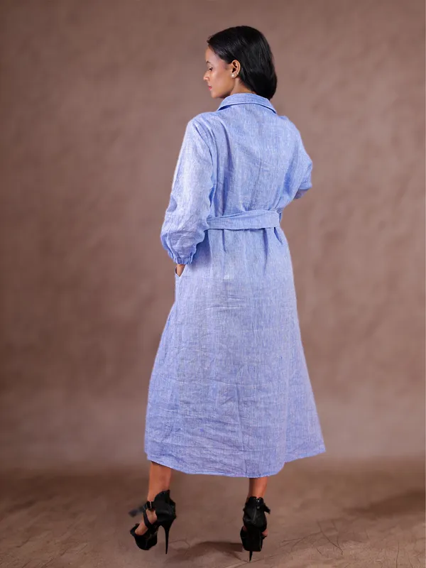Blue_Textured_Belted_Midi_Shirt_Dress_for_Women