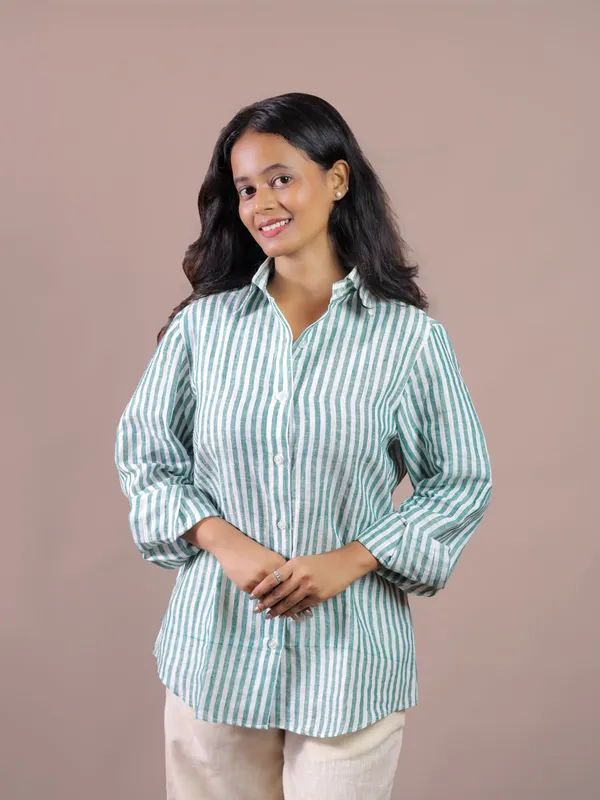 Green_Striped_Relaxed_Fit_Shirt_for_Women