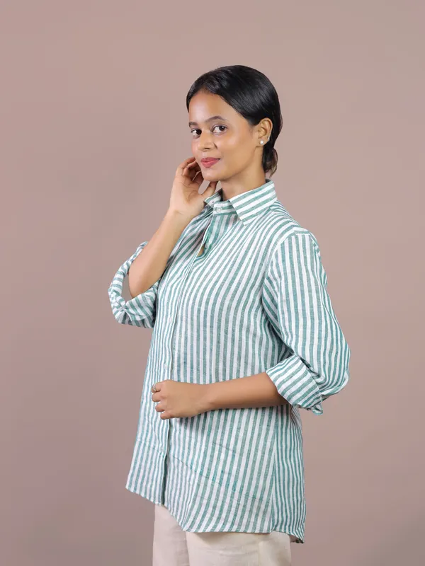 Green_Striped_Relaxed_Fit_Shirt_for_Women