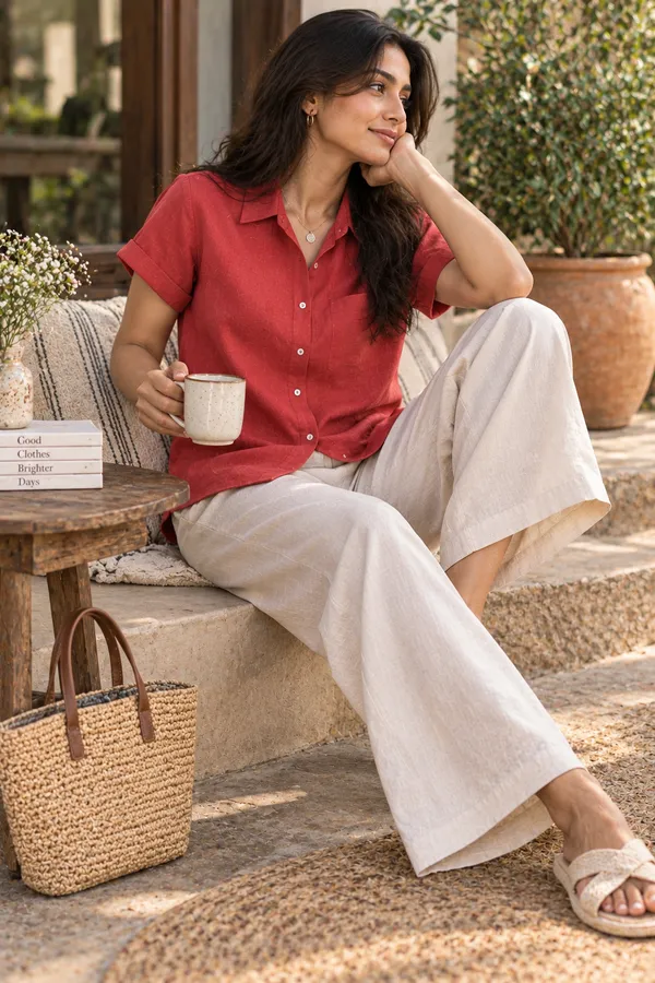 Red_Relaxed_Fit_Short_Sleeve_Shirt_for_Women
