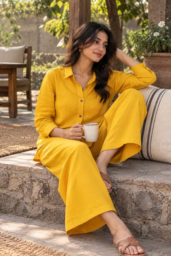 Yellow_Relaxed_Fit_Shirt_And_Pants_Co_Ord_Set_for_Women