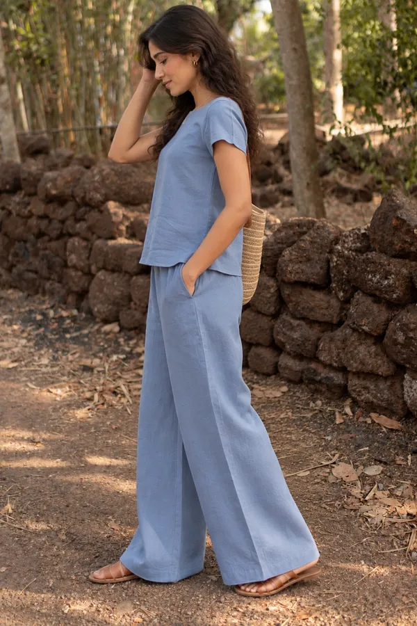 Blue_Relaxed_Fit_Top_And_Wide_Leg_Pants_Set_For_Women