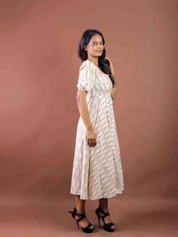 Beige_Printed_Puff_Sleeve_Midi_Dress_for_Women