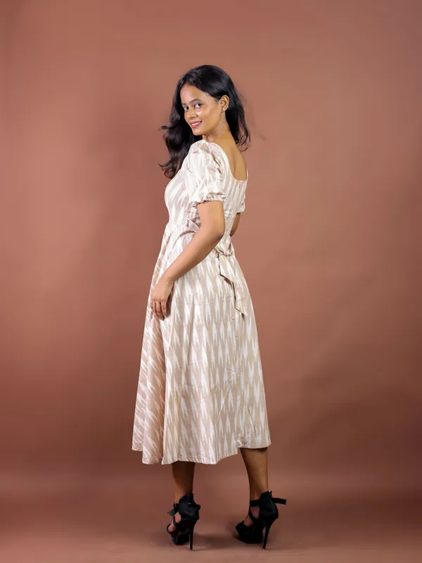 Beige_Printed_Puff_Sleeve_Midi_Dress_for_Women
