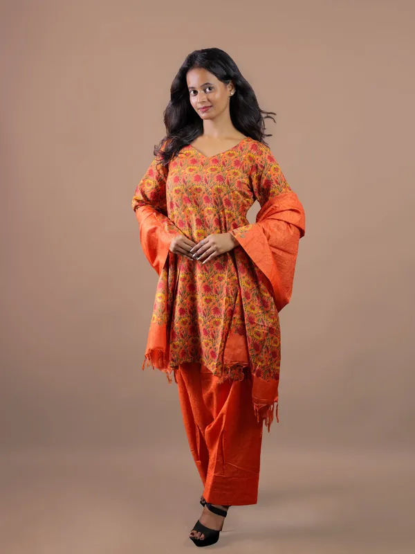 Orange_Floral_Print_Kurta_Set_for_Women
