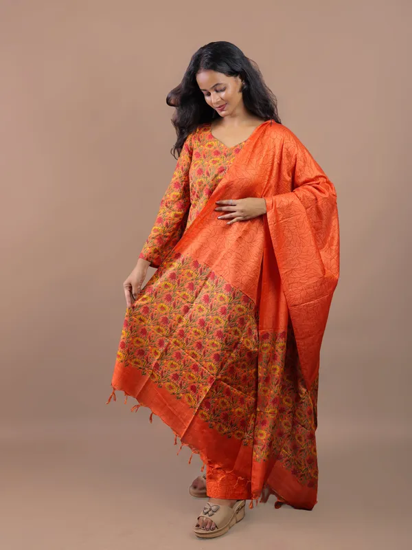 Orange_Floral_Print_Kurta_Set_for_Women