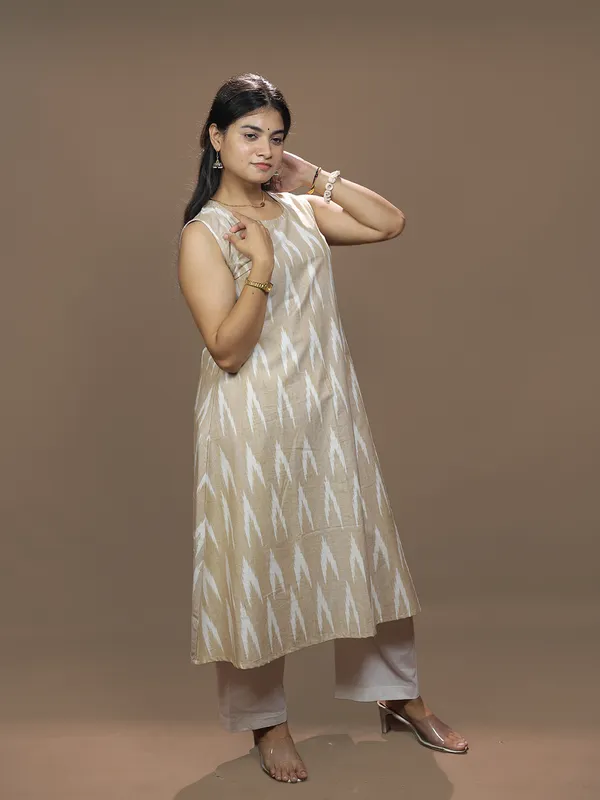 Mitti_Muse_–_Beige_Ikkat_Cotton_Dress_|_Anukauseya