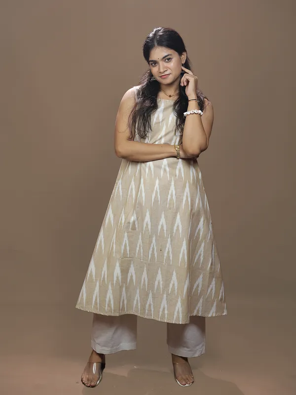 Mitti_Muse_–_Beige_Ikkat_Cotton_Dress_|_Anukauseya